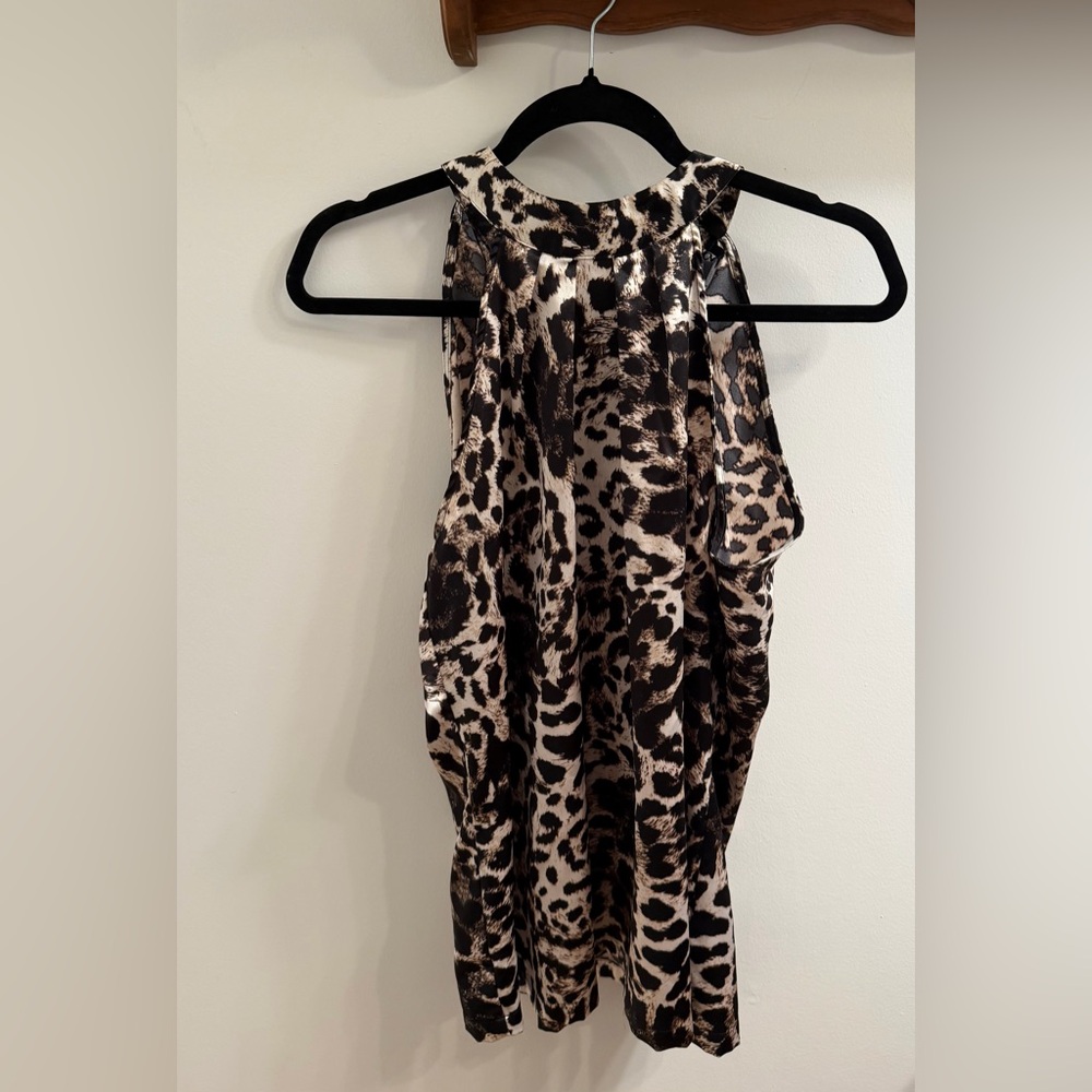 Apt. 9 Leopard Print Sleeveless Pleated Neck Blouse – Size M